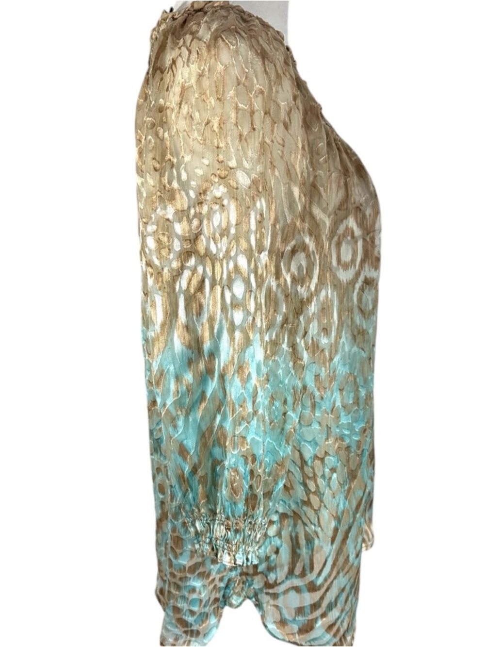 Chico's Teal/Tan Peasant Lightweight Blouse - Size 2 / Large - Picture 3 of 7